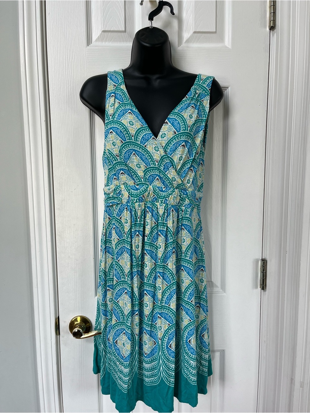 Elle Teal & Blue Sleeveless V-Neck Printed Sundress
